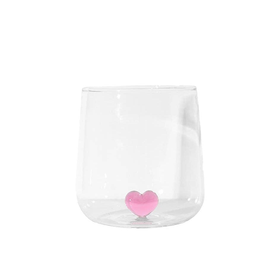 "L'amour" Glass With Love Heart - Blue or Pink Pink by TUTU Home