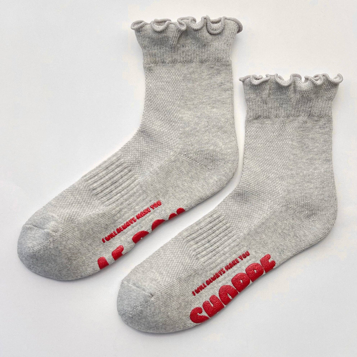 Le Bon Shoppe Ruffle Hugger Crew Sock – Grey/Vanilla HT. GREY / RED by Le Bon Shoppe