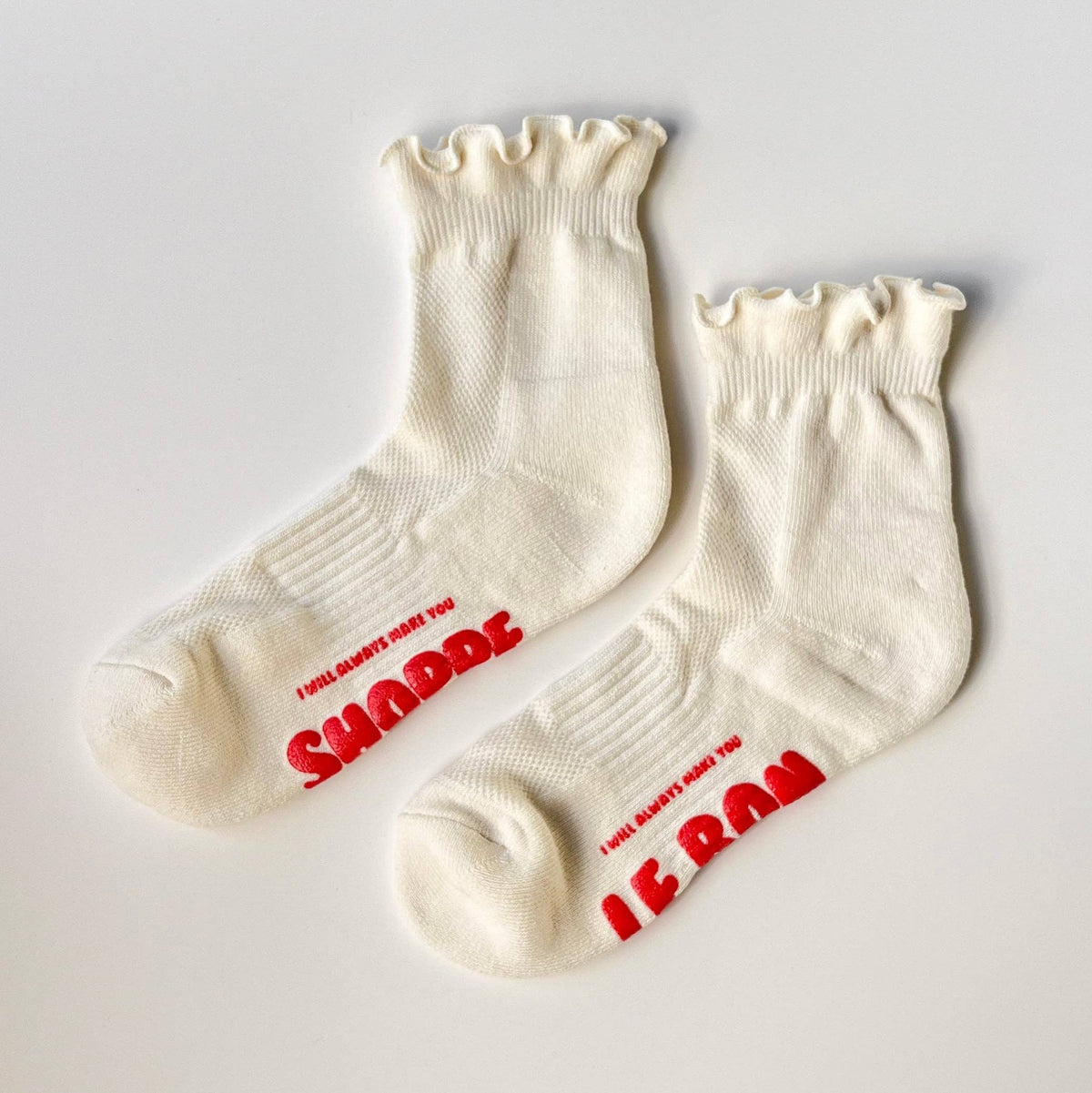 Le Bon Shoppe Ruffle Hugger Crew Sock – Grey/Vanilla VANILLA / RED by Le Bon Shoppe