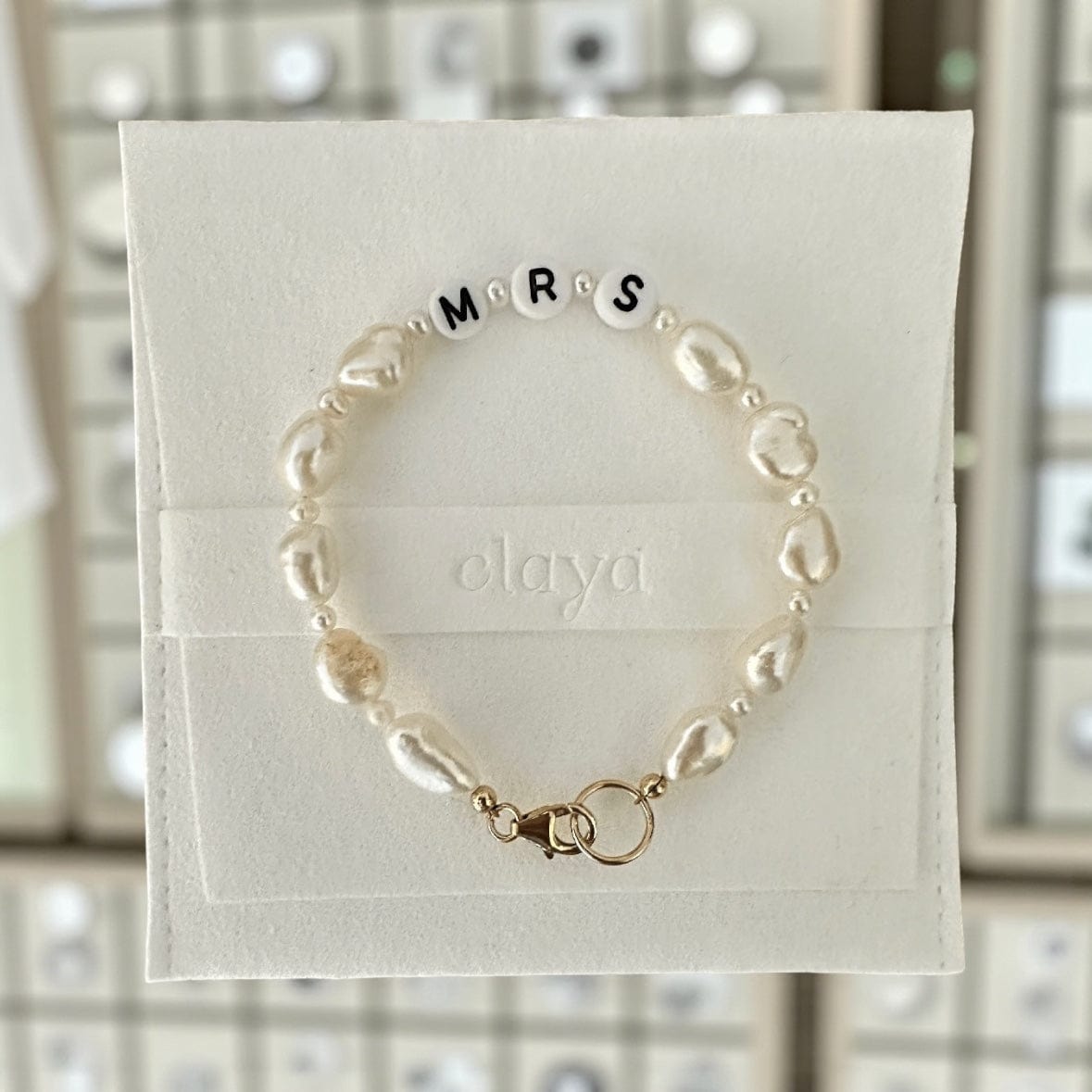 Letters and Pearls Occasion Bracelets - 3 Styles Mrs - Gold by Claya