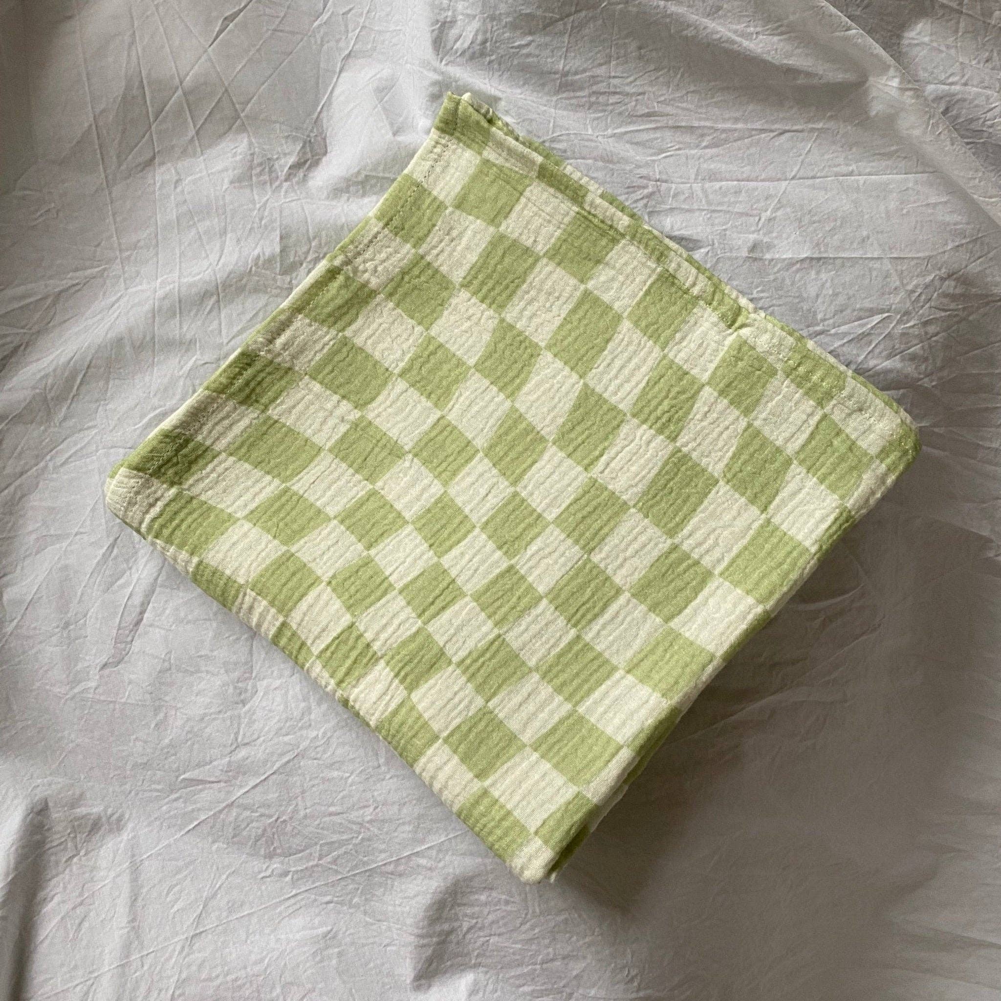 Lime Checked Organic Cotton Baby Swaddle by Golden Child