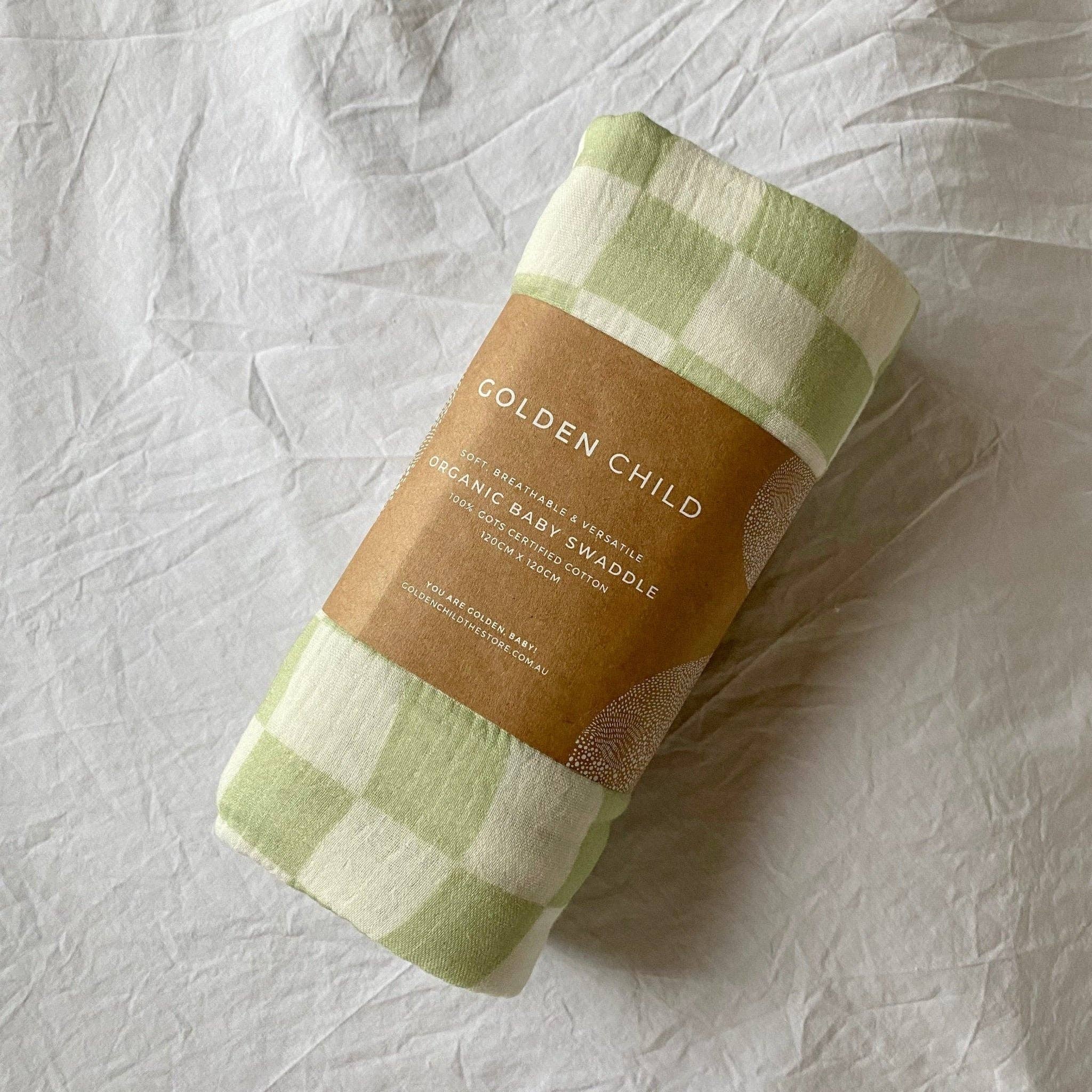 Lime Checked Organic Cotton Baby Swaddle by Golden Child