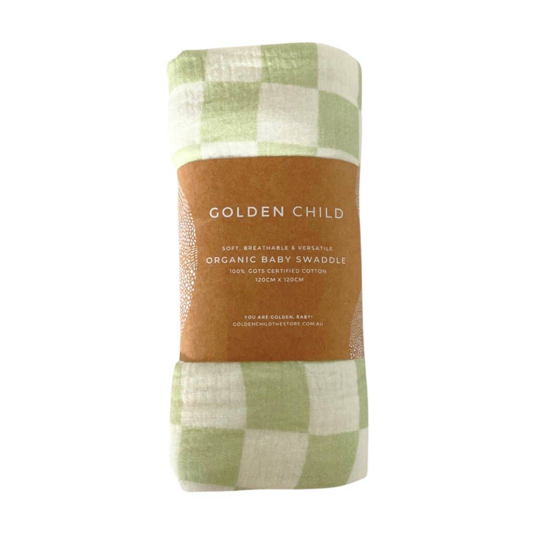 Lime Checked Organic Cotton Baby Swaddle by Golden Child