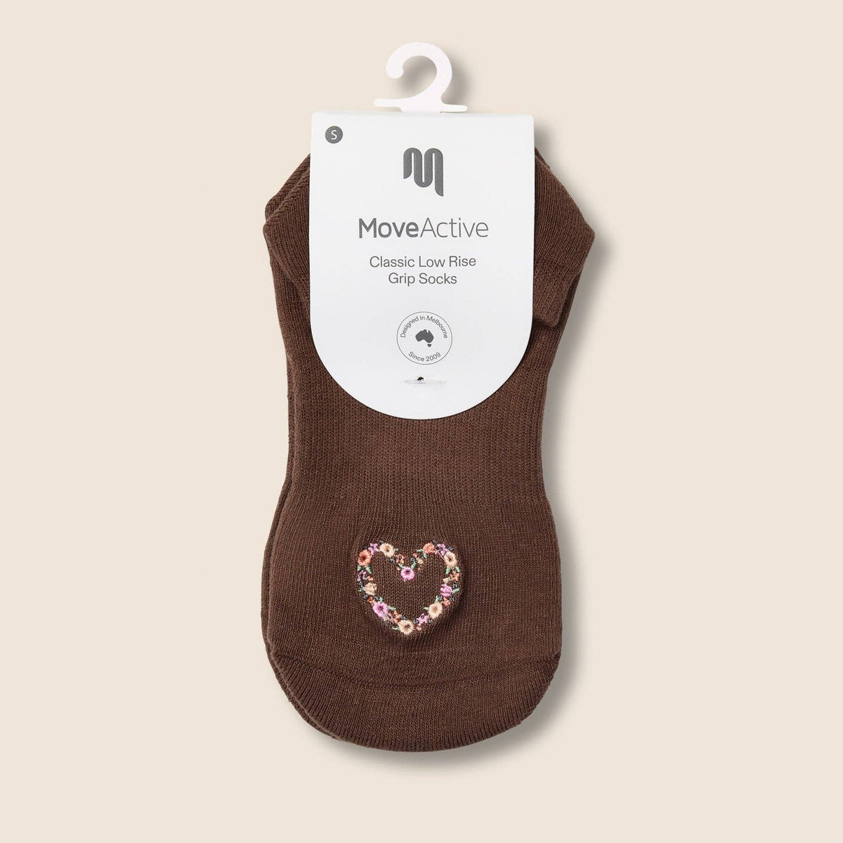 Low Rise Grip Socks - Heart Vine Brown S by MoveActive