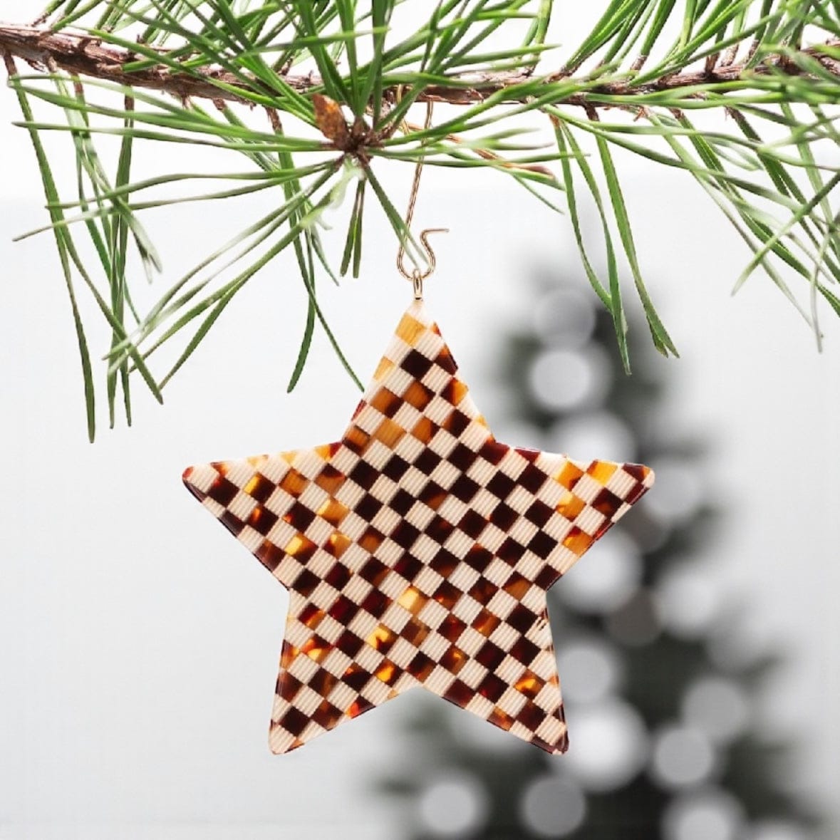 Machete Italian Acetate Tortoise Checker Star Ornament Small by Machete