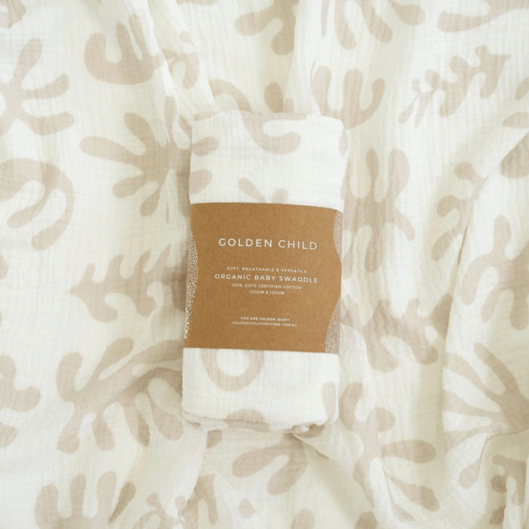 Marine Dream Organic Cotton Baby Muslin Wrap - Stone by Golden Child