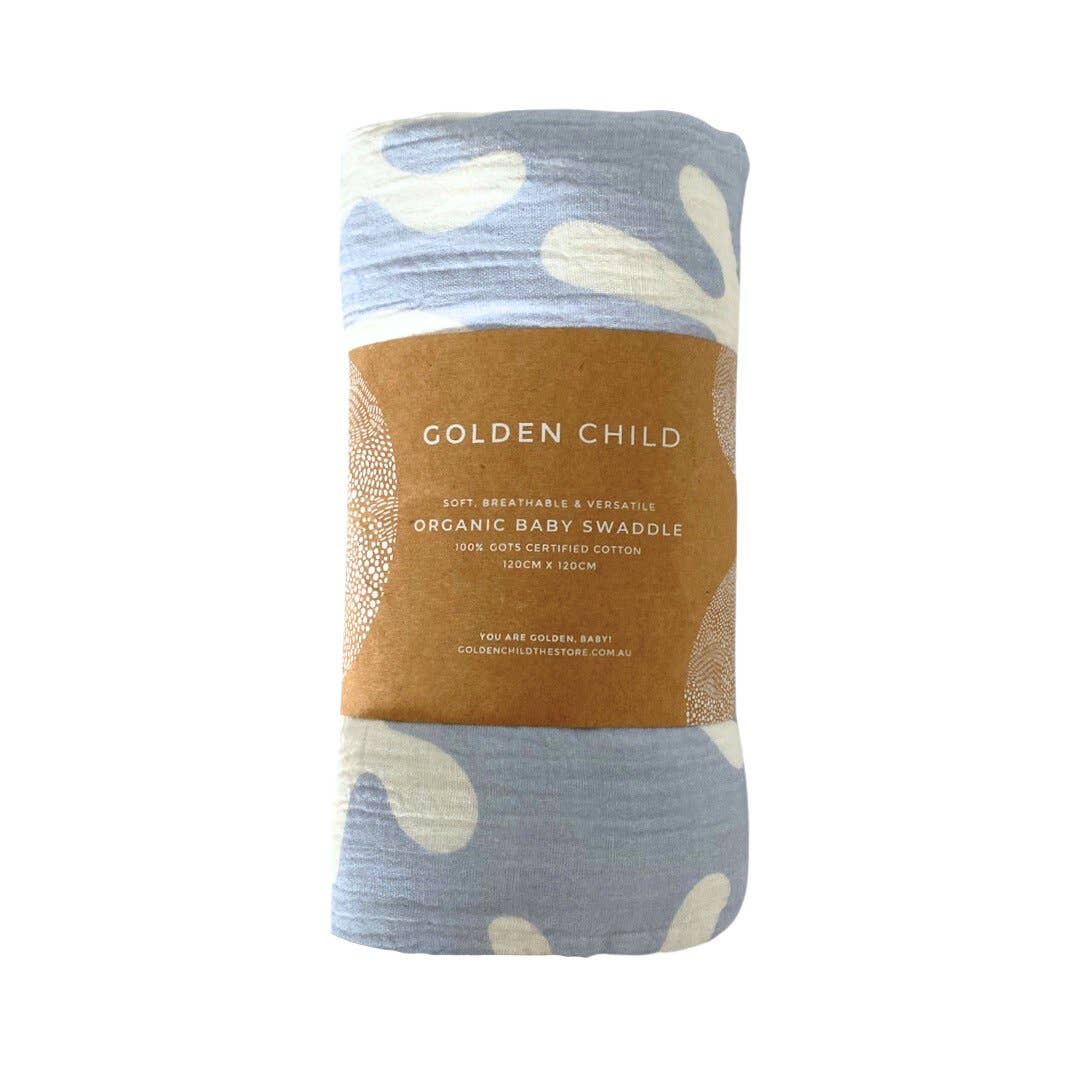 Marine Dream Organic Cotton Baby Swaddle - Azure by Golden Child