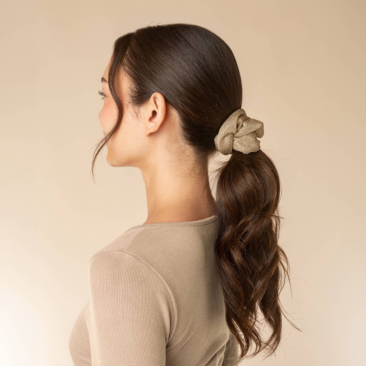 Metallic Mesh and Recycled Fabric Satin Scrunchies 2pc Set - Cream & Gold by KITSCH