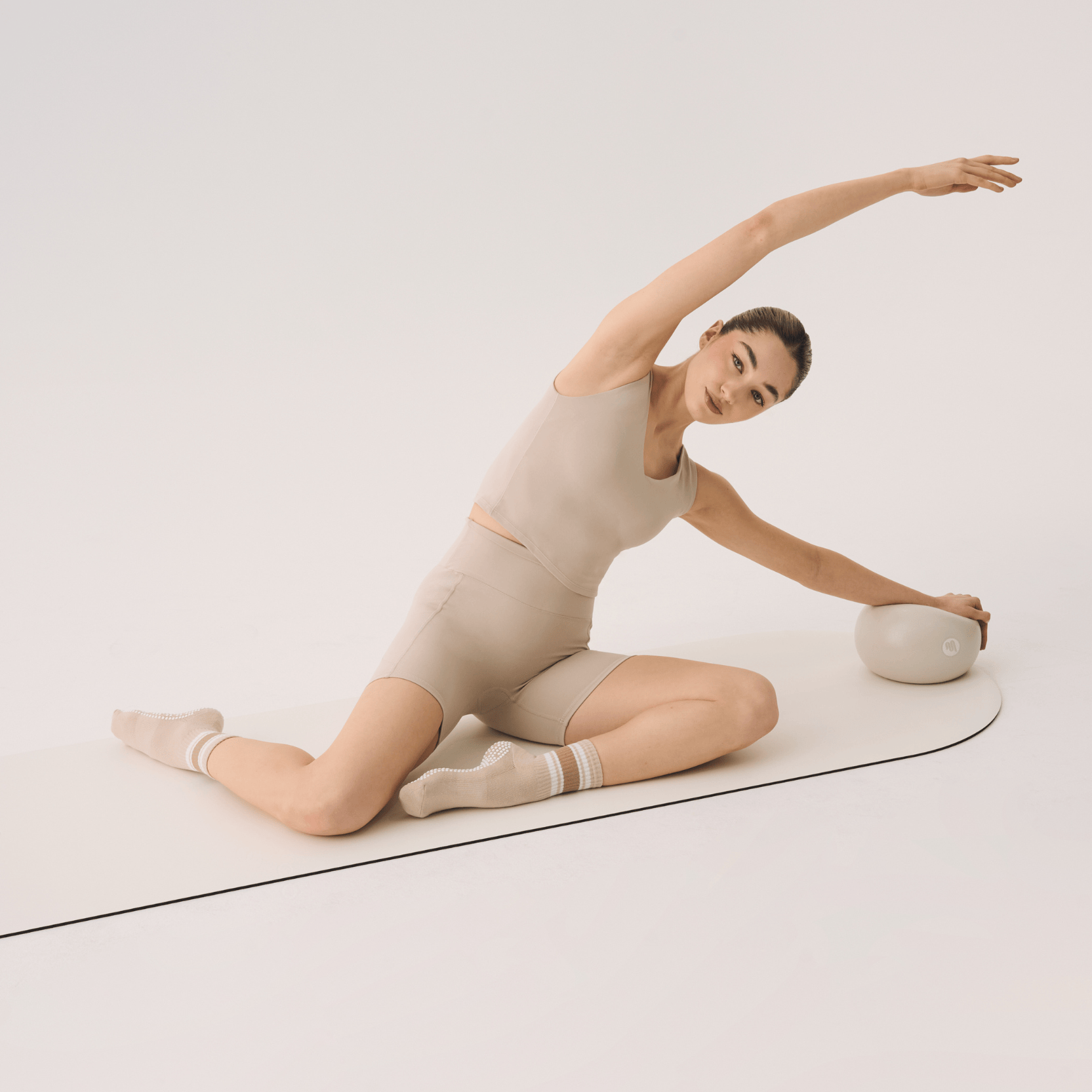 MoveActive Crew Non Slip Grip Socks – Beige Stripes  Pilates, Yoga & Studio Essentials Small by MoveActive