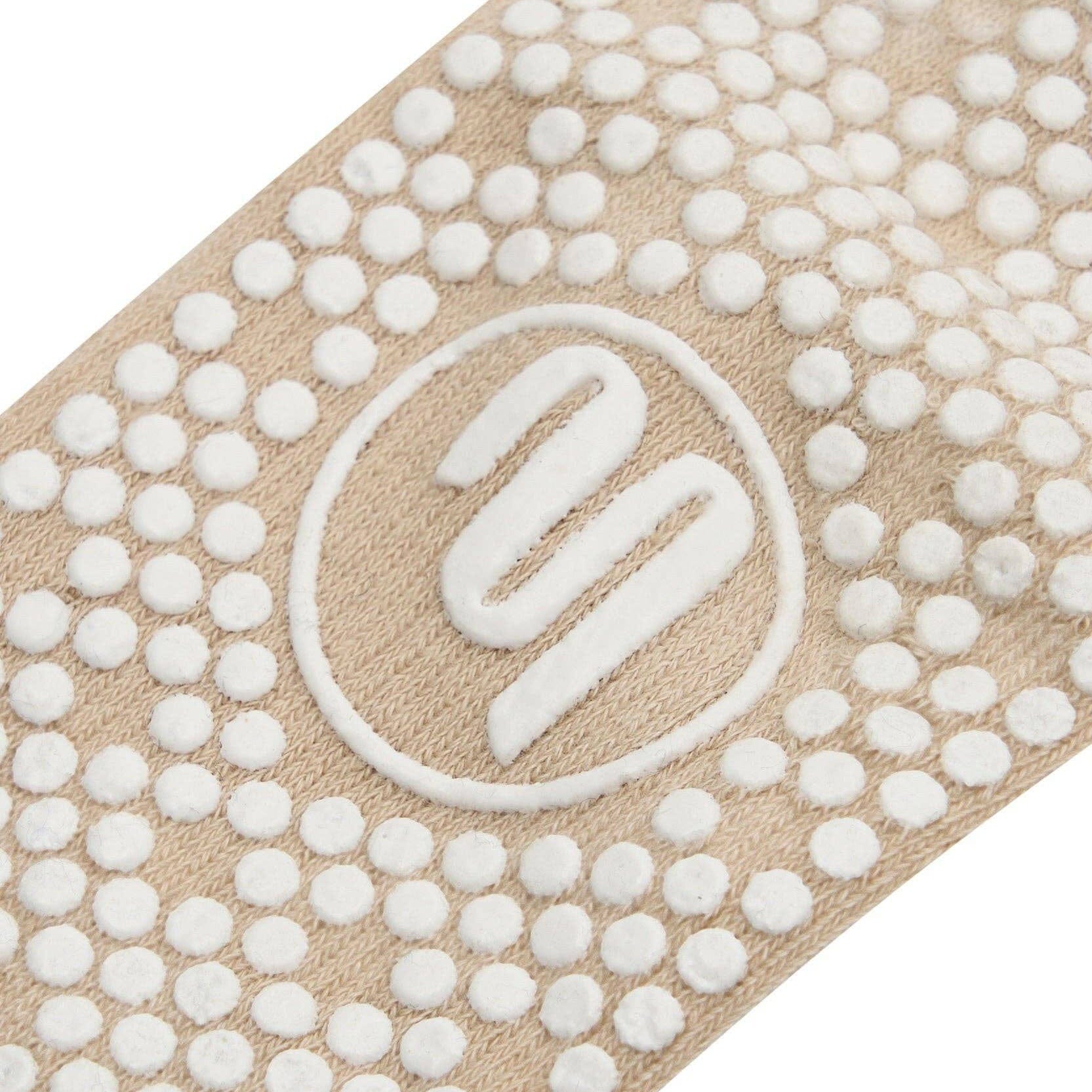 MoveActive Crew Non Slip Grip Socks – Beige Stripes  Pilates, Yoga & Studio Essentials Small by MoveActive