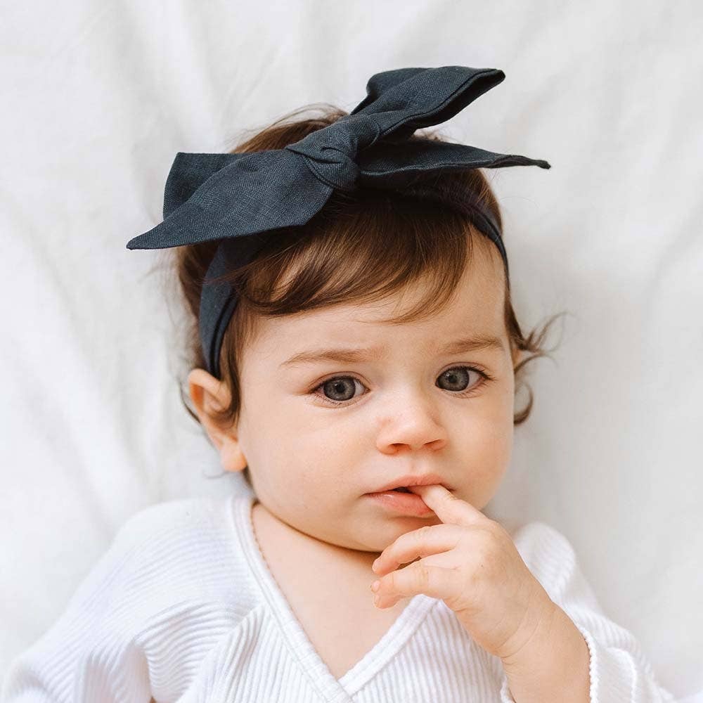Navy Blue Pre-Tied Linen Bow - Baby & Toddler by Snuggle Hunny