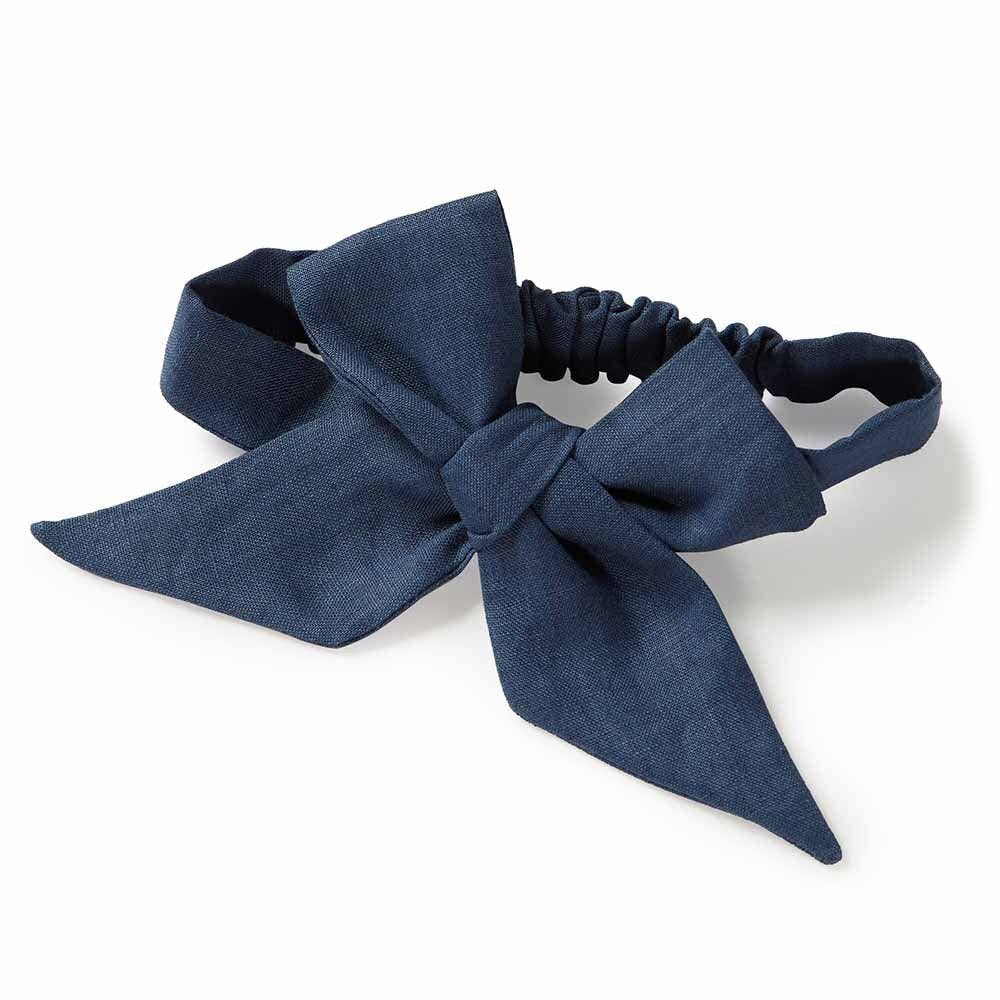 Navy Blue Pre-Tied Linen Bow - Baby & Toddler by Snuggle Hunny
