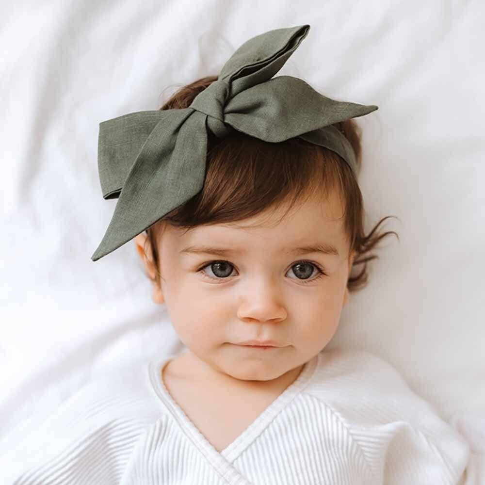Olive Pre-Tied Linen Bow - Baby & Toddler by Snuggle Hunny