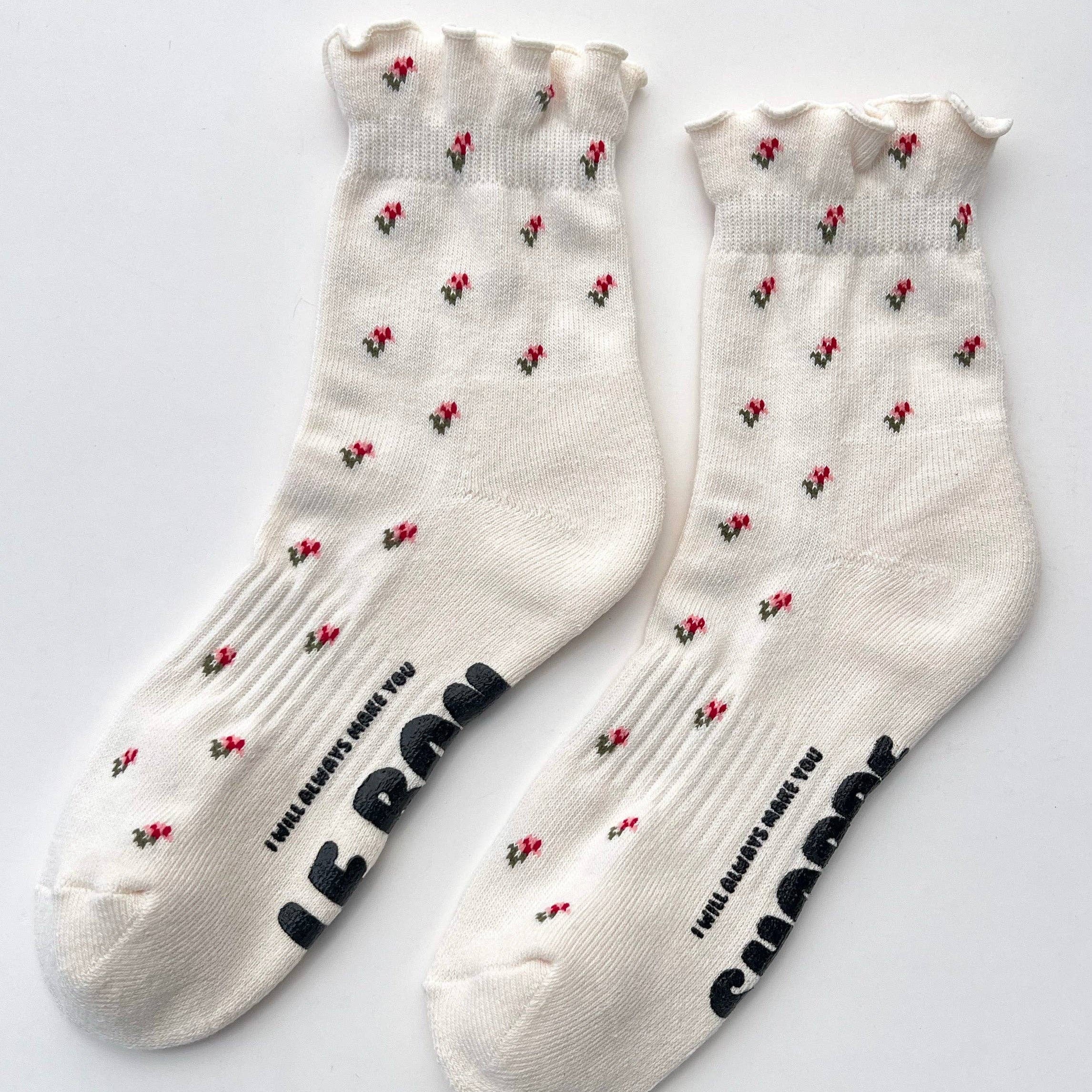 Petal Ruffled Hugger Crew Socks (Wholesale) Cream Petal by Le Bon Shoppe
