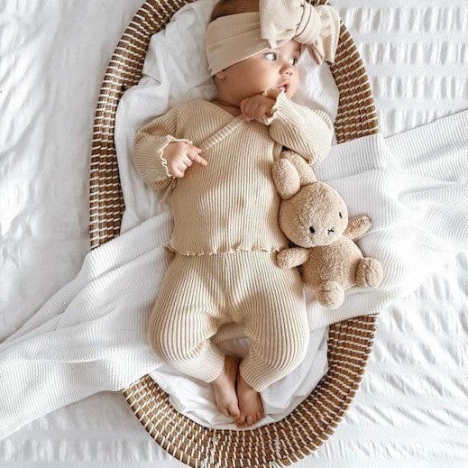 Petite and Co Ribbed Kimono Set Oat Newborn 0000 by Petite and Co