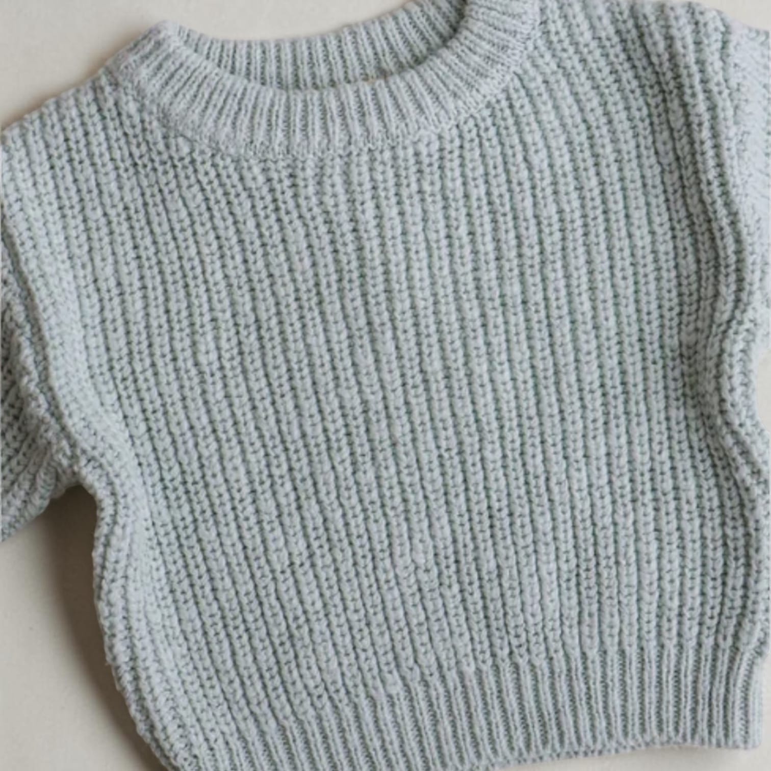 Petite and Co Textured Cotton Knit Sweater - Sea Foam 0-3 Months by Petite and Co