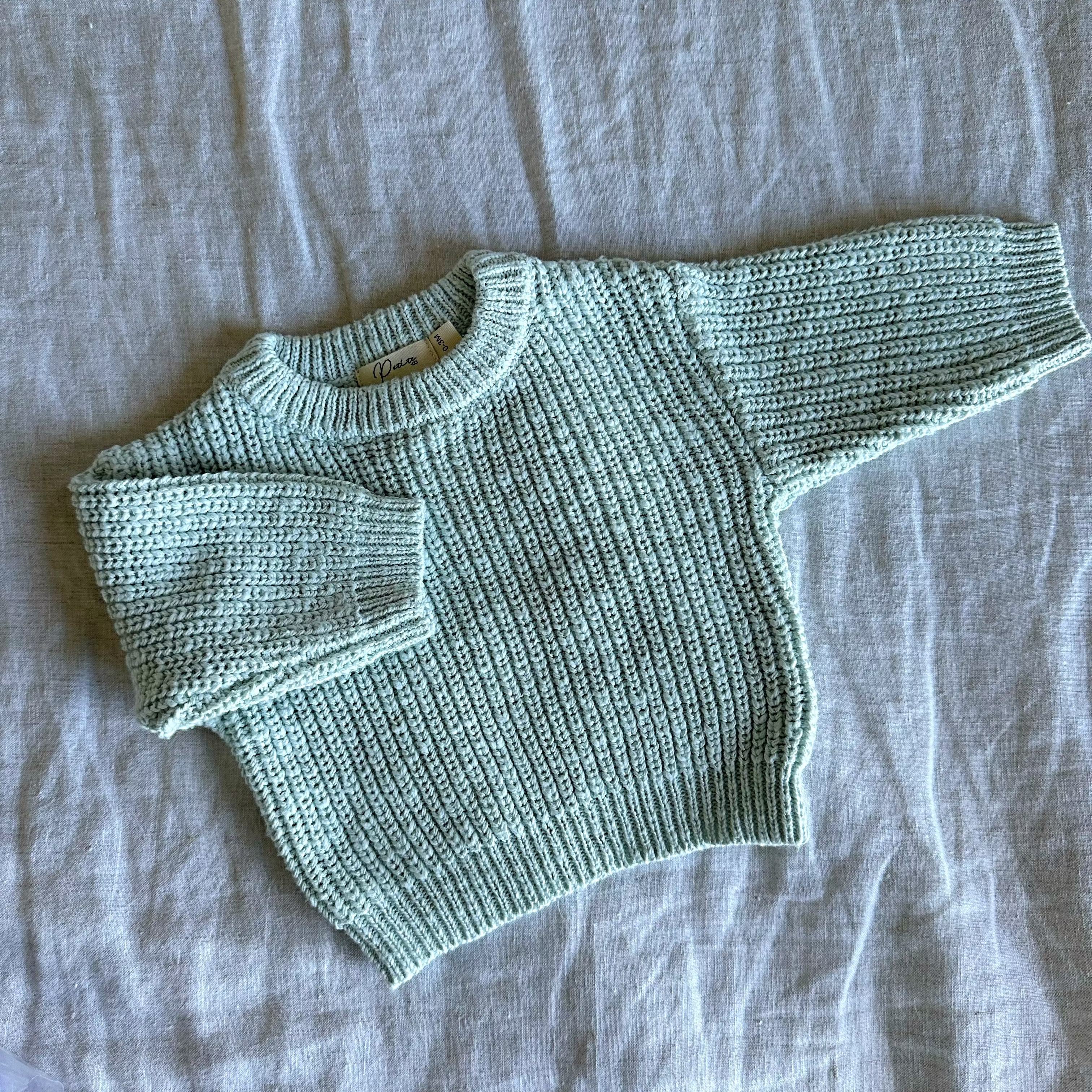 Petite and Co Textured Cotton Knit Sweater Sea Foam - 0–3 Months by Petite and Co