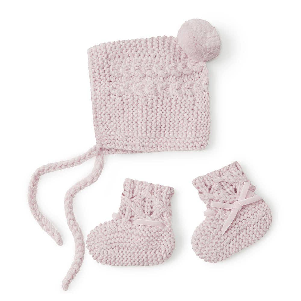 Pink Merino Wool Bonnet & Booties by Snuggle Hunny
