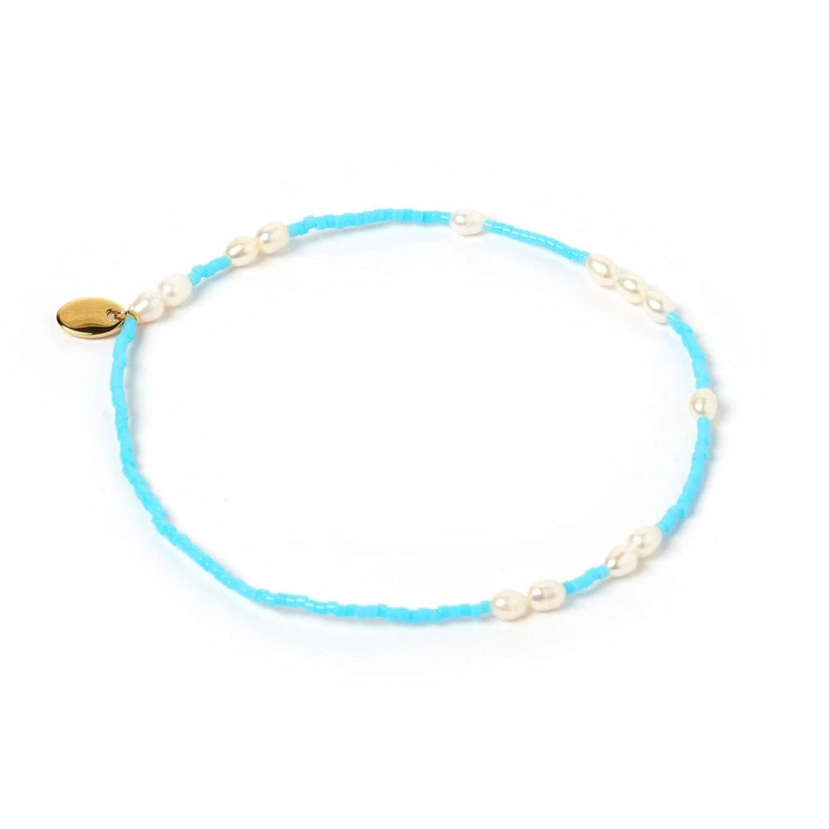 Poppy Pearl + Glass Bead Anklet Turquoise For Her by Arms of Eve