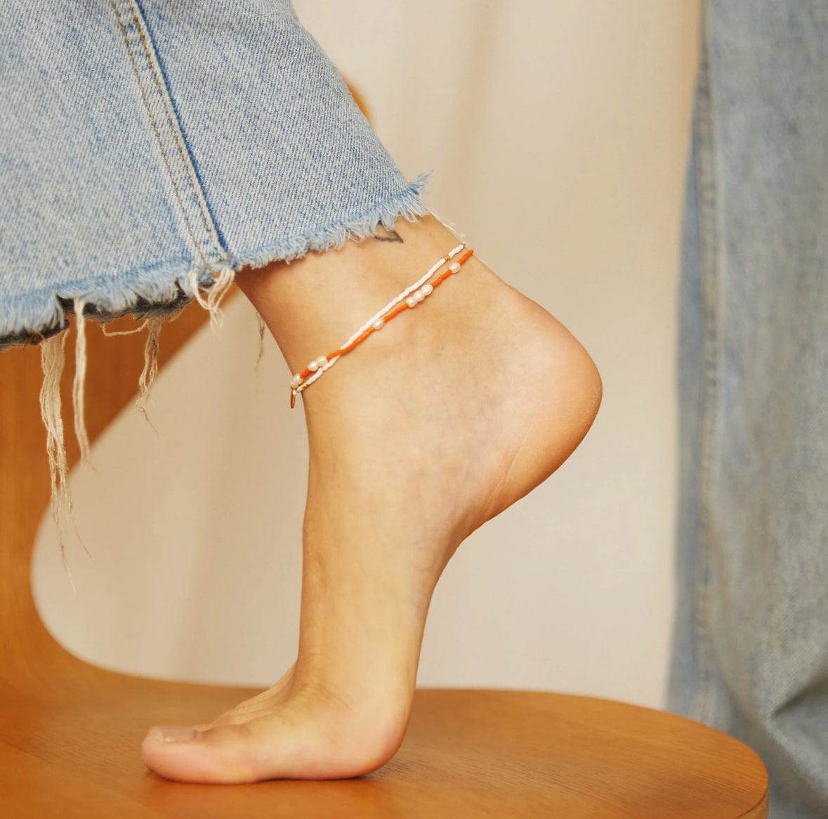 Poppy Pearl + Glass Bead Anklet White For Her by Arms of Eve