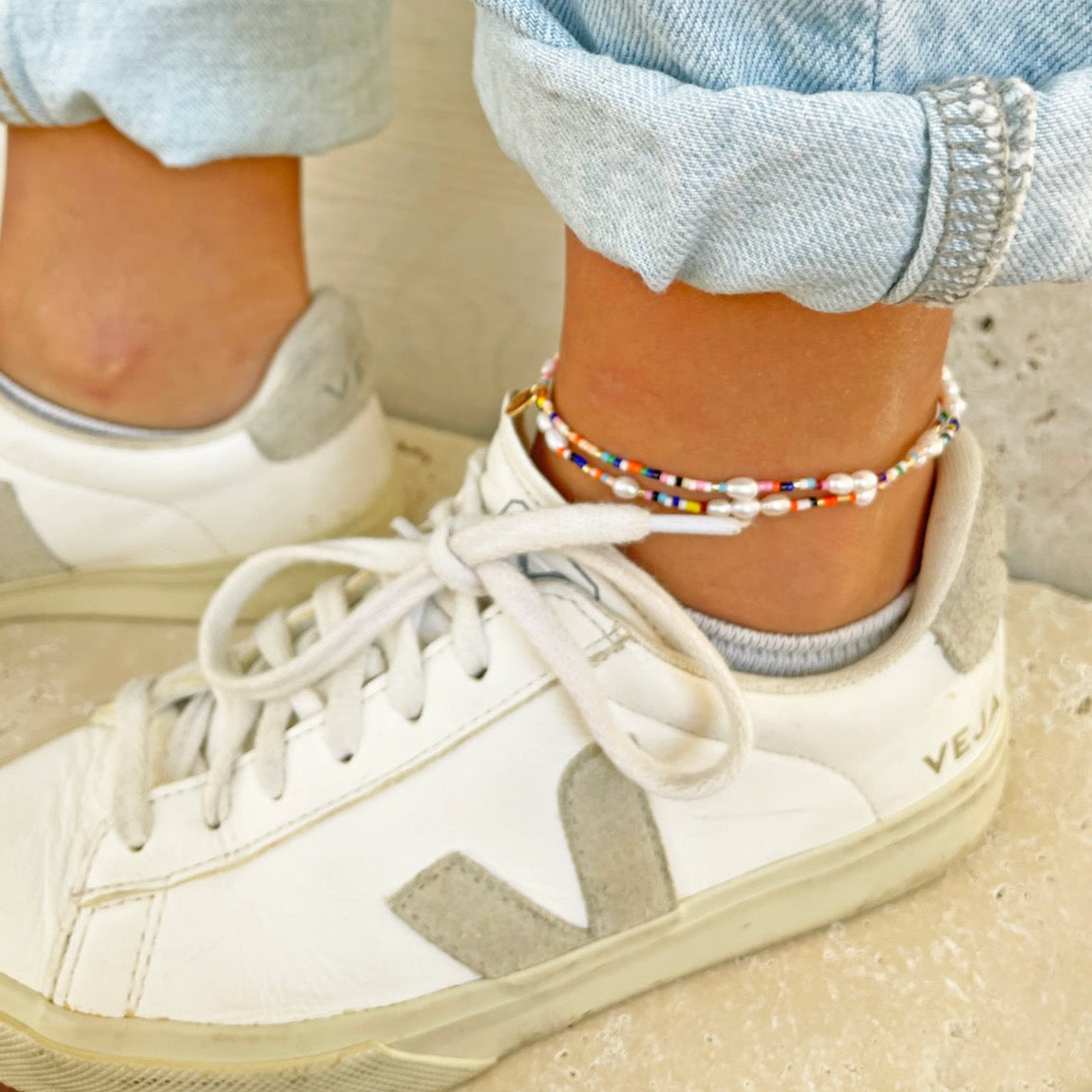 Priscilla Pearl + Beaded Anklet For Her by Arms of Eve