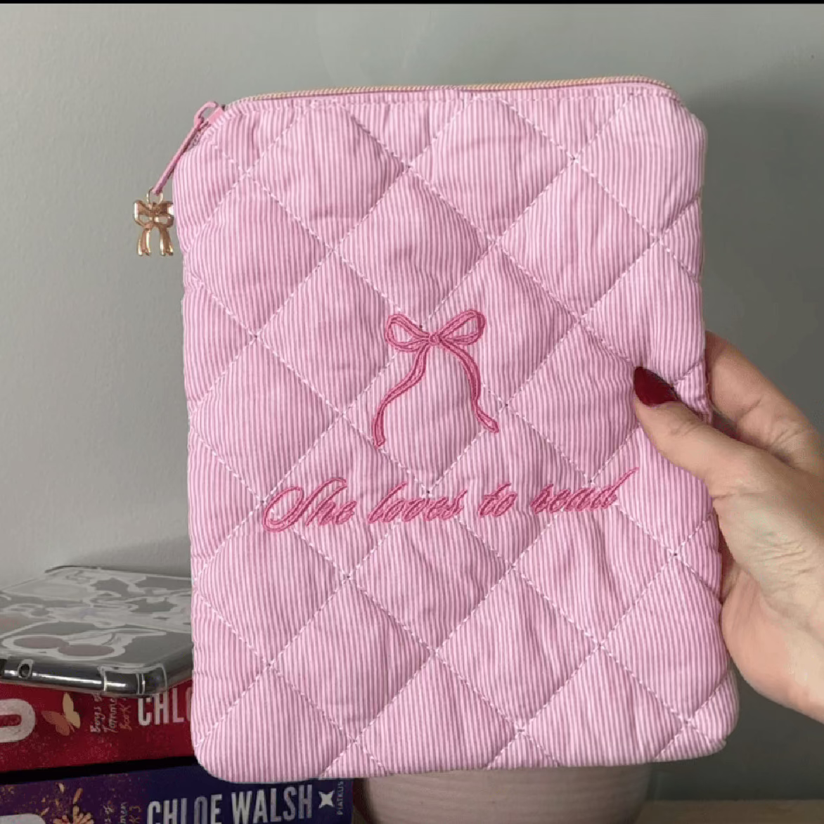 Quilted Kindle & E-Reader Sleeve - Pink + Blue by Bookmarked by Frya