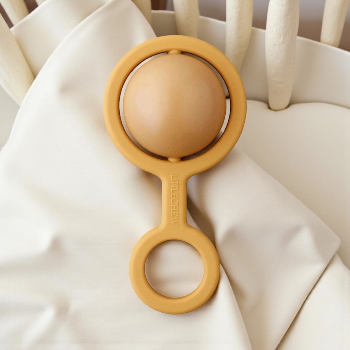 Rattle Baby Toy + Teether in Four Colours Mustard by Little Chew