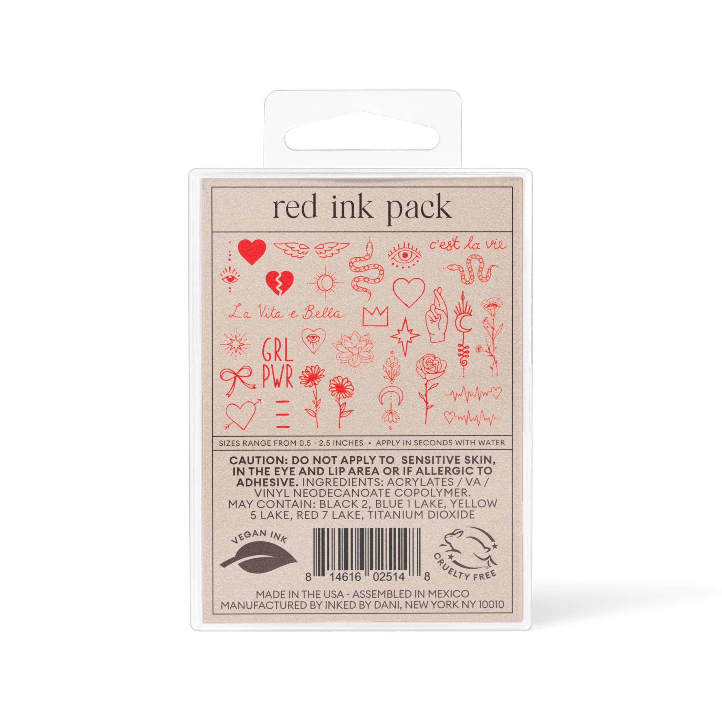 Red Ink Temporary Tattoo Pack by INKED by Dani