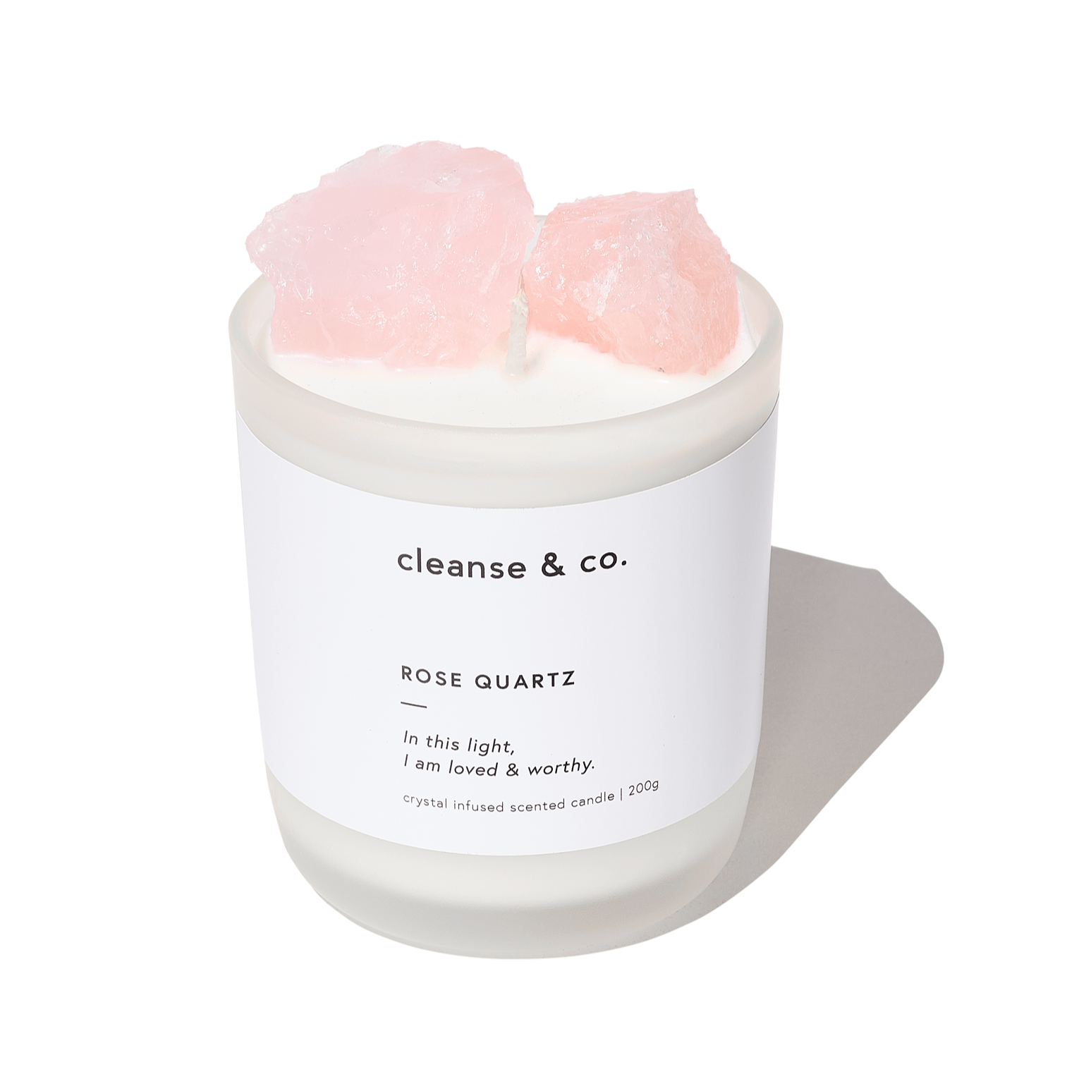 rose quartz crystal candle 200g by Cleanse & co