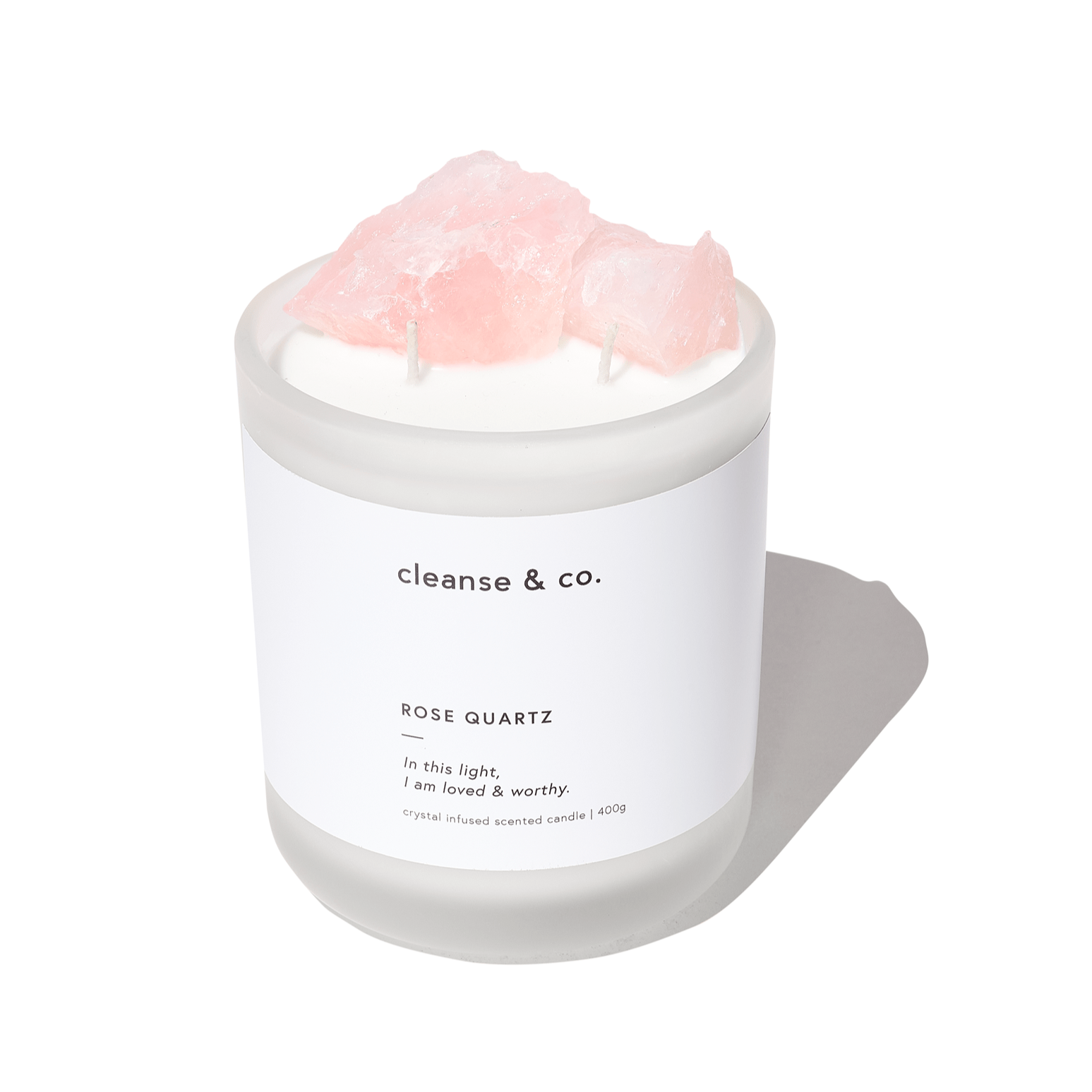 rose quartz crystal candle 400g by Cleanse & co