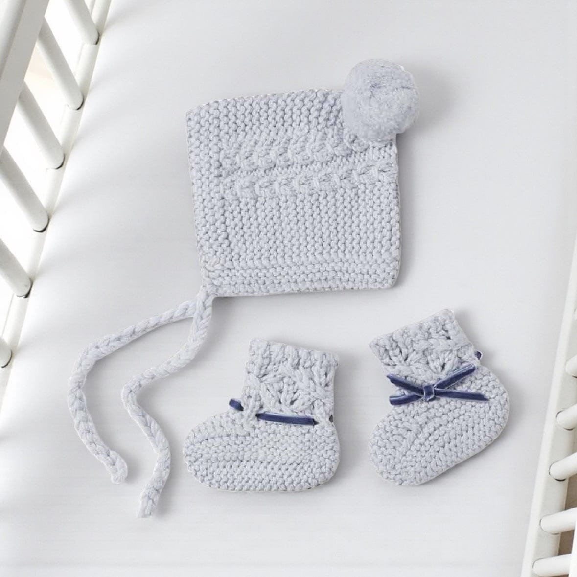 Snuggle Hunny Blue Merino Wool Bonnet & Booties by Snuggle Hunny