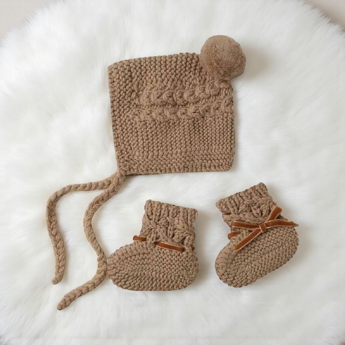 Snuggle Hunny Fawn Merino Wool Bonnet & Booties by Snuggle Hunny