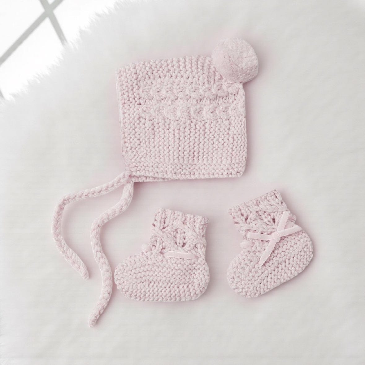 Snuggle Hunny Pink Merino Wool Bonnet & Booties by Snuggle Hunny