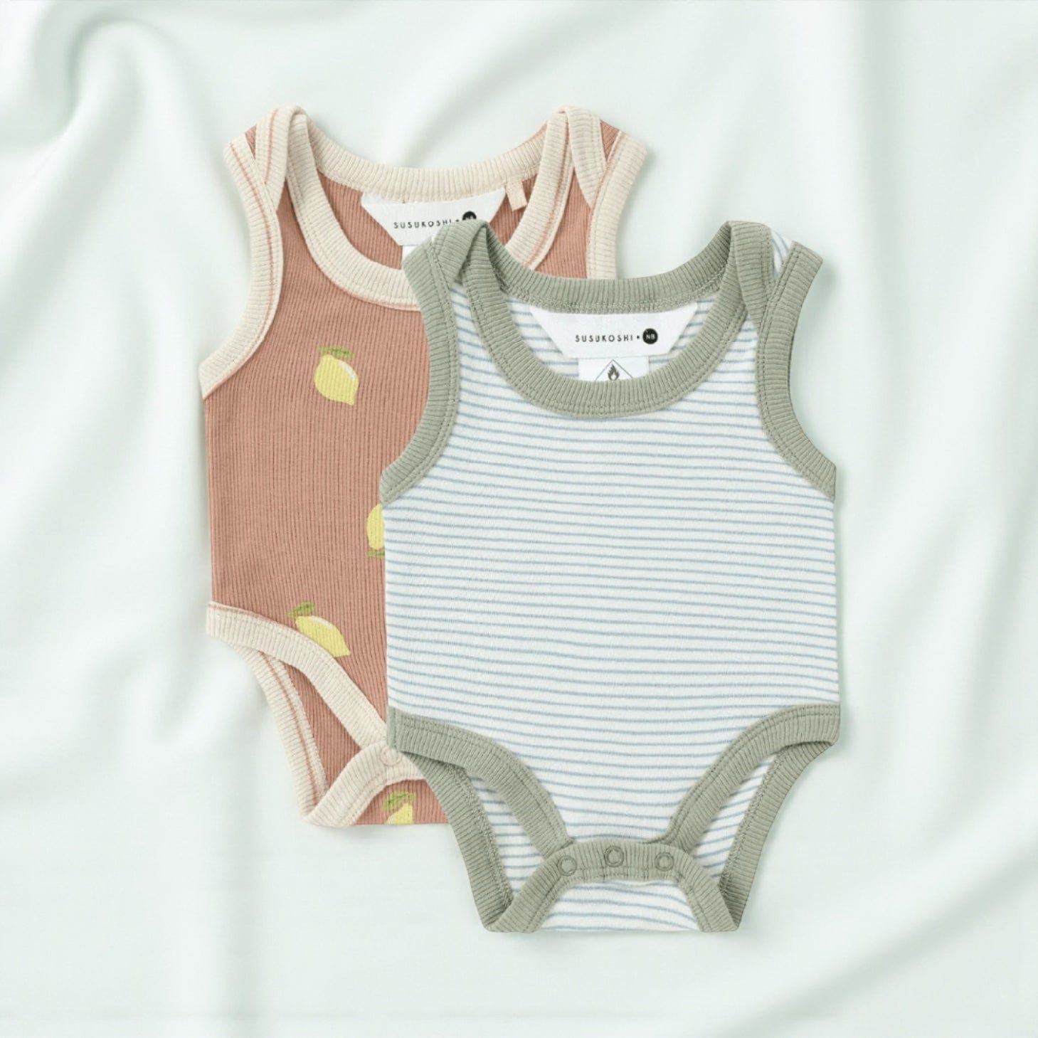 Susukoshi Retro Lapped Singlet Suit Lemons and Seashore- 2 PACK 0-3 mths by Susukoshi