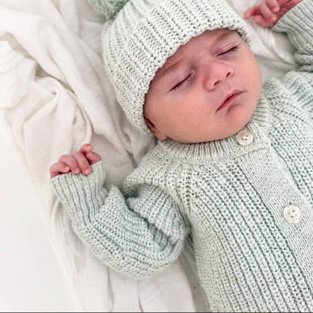 TEXTURED COTTON LONG ROMPER | SEA MIST 0000 NB by Petite + Co