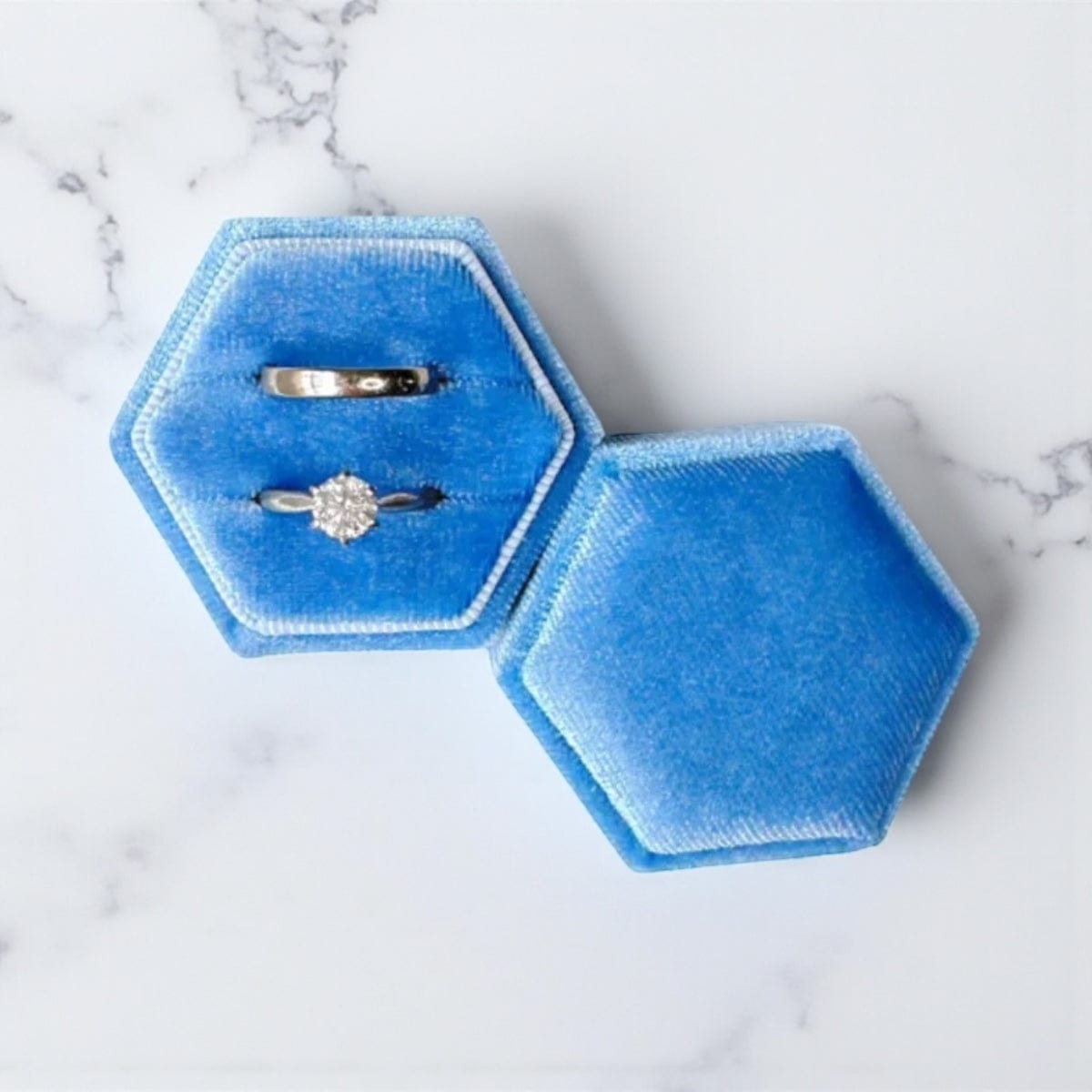 Velvet Ring Box Assorted Colours Hydrangea Blue by The White Invite