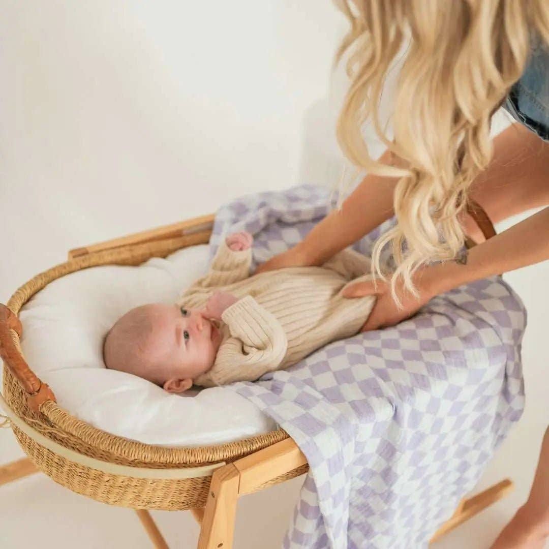 Wavy Baby Checked Organic Cotton Baby Swaddle - Lilac by Golden Child