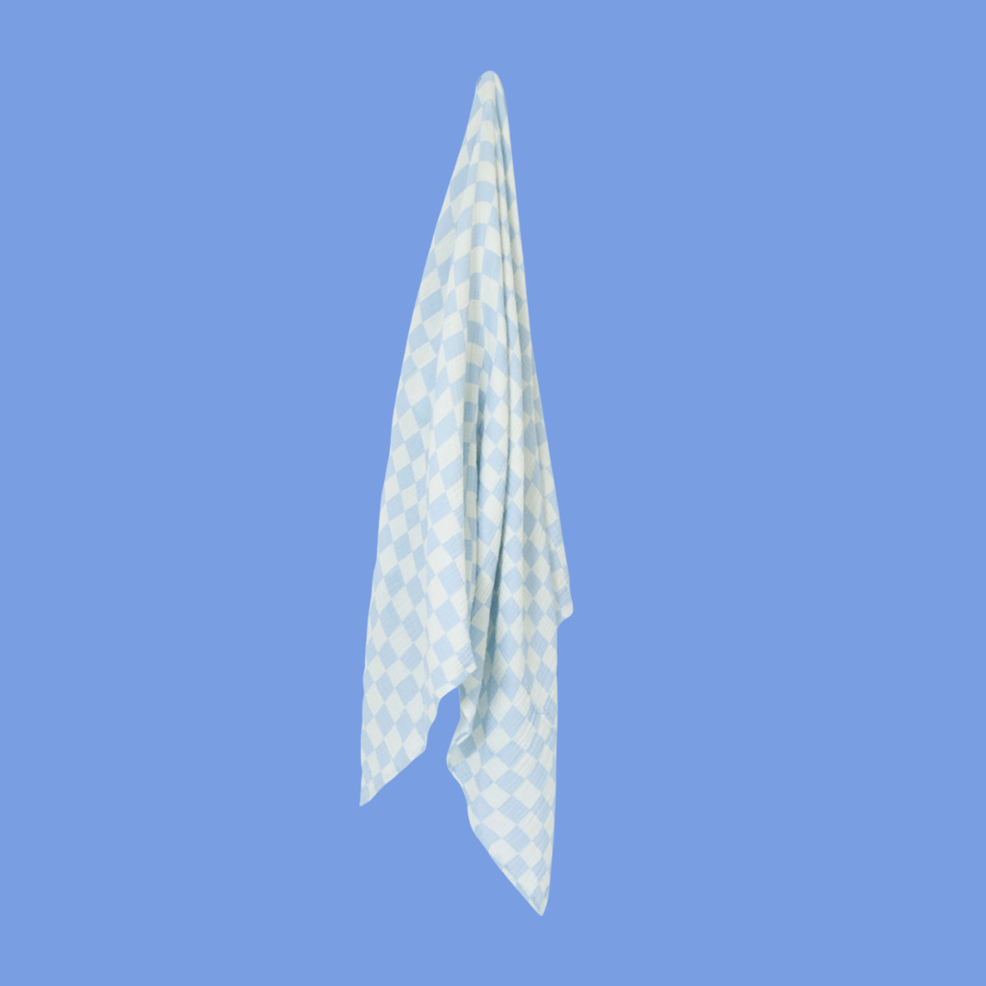 Wavy Baby Checked Organic Cotton Baby Swaddle - Ocean by Golden Child